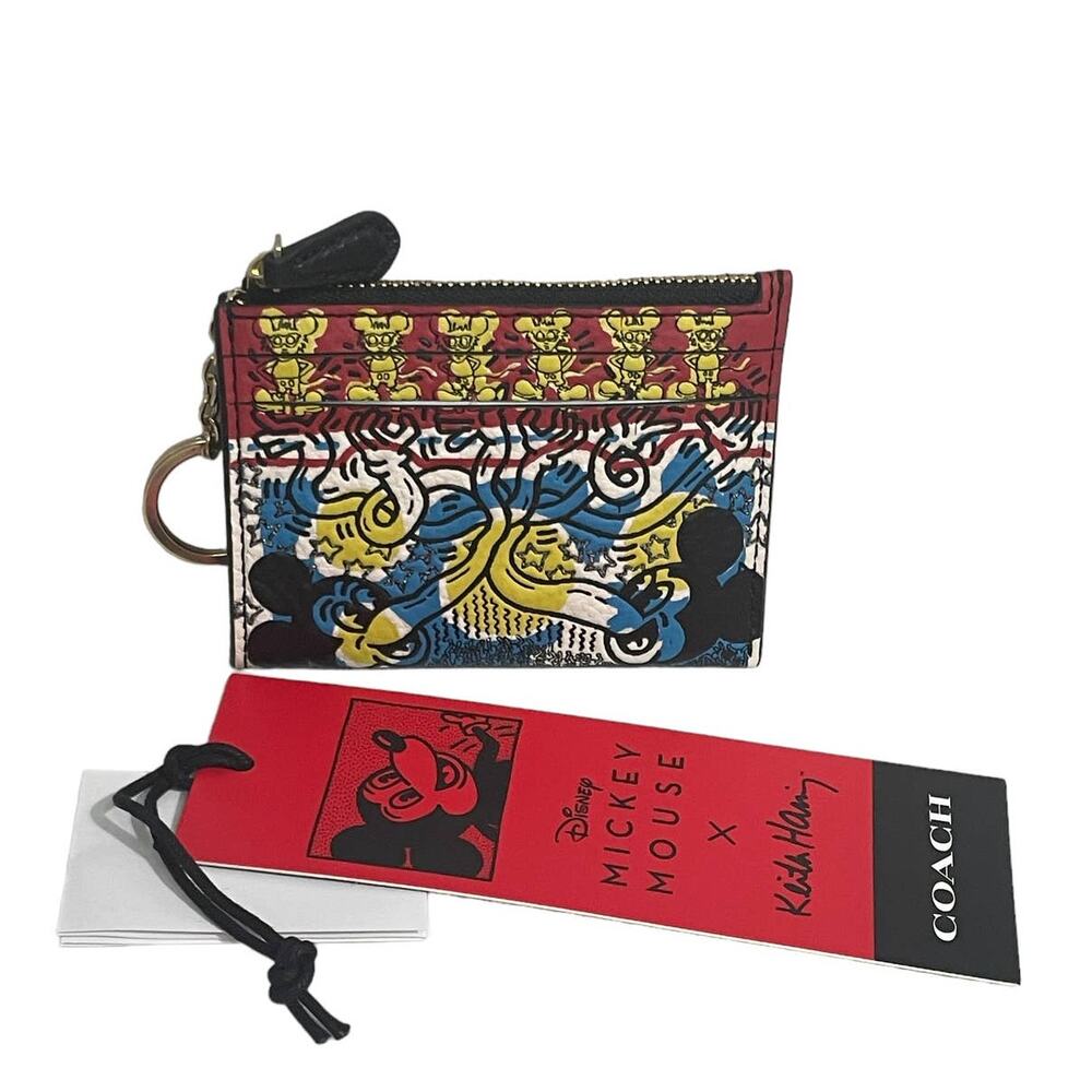 Coach Disney Mickey Mouse X Keith Haring Mini Skinny Id Case New